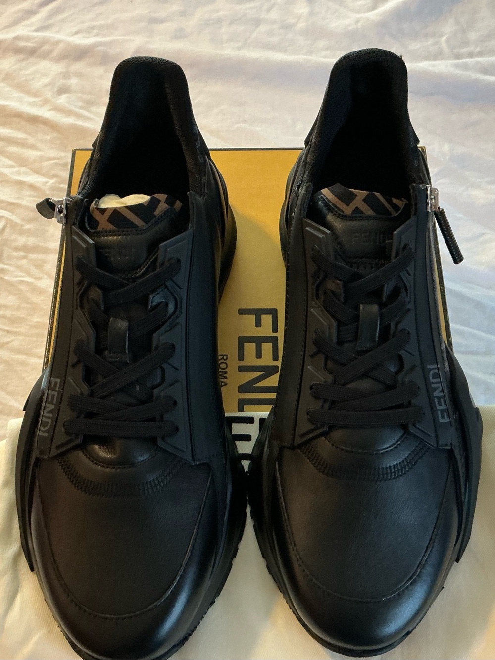 Fendi Black Low-Top Leather Lace-Up Sneakers